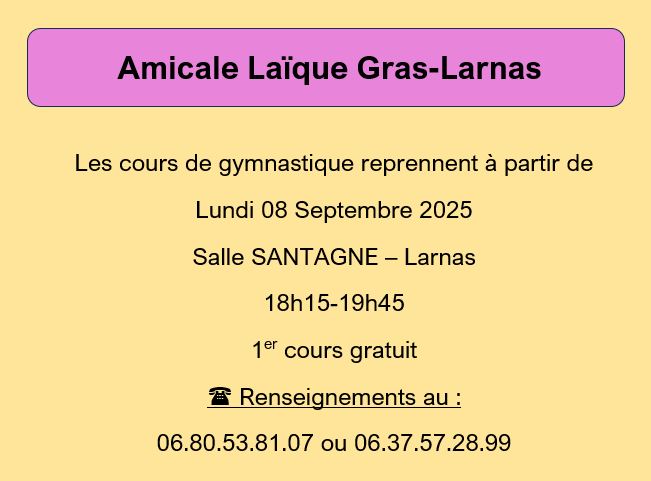 Reprise des cours de Gymnastique par l'Amicale Laïque de Gras-Larnas !